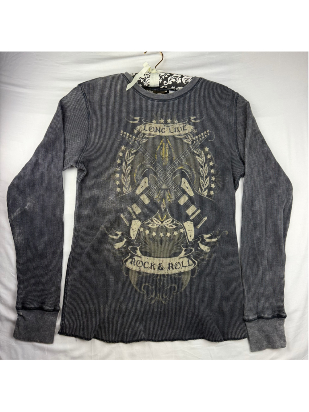 No Boundaries Sz Small Rock Roll Graphic Thermal Waffle Shirt Y2K Unisex Grunge